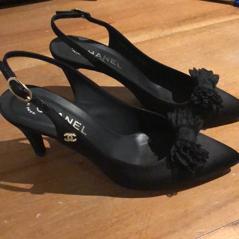 Black Chanel Satin Shoes Size 8 1/2